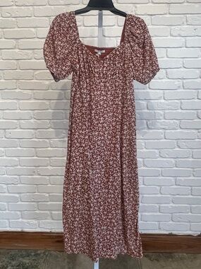 Z Supply Rust Floral Midi Dress with Puff Sleeves - Kiera Floral Midi Dress